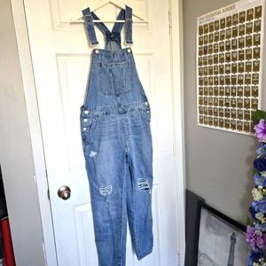 Casual Blue Distressed Overalls